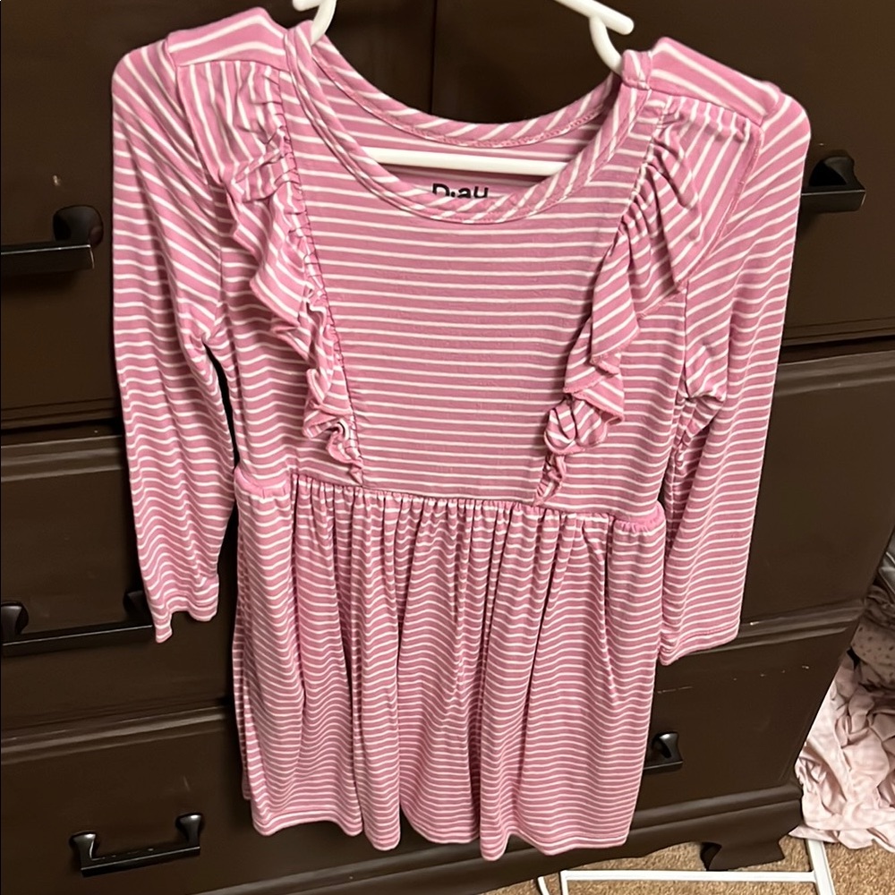 Little Sleepies Pink and White Ruffled 3/4 Sleeve Dress